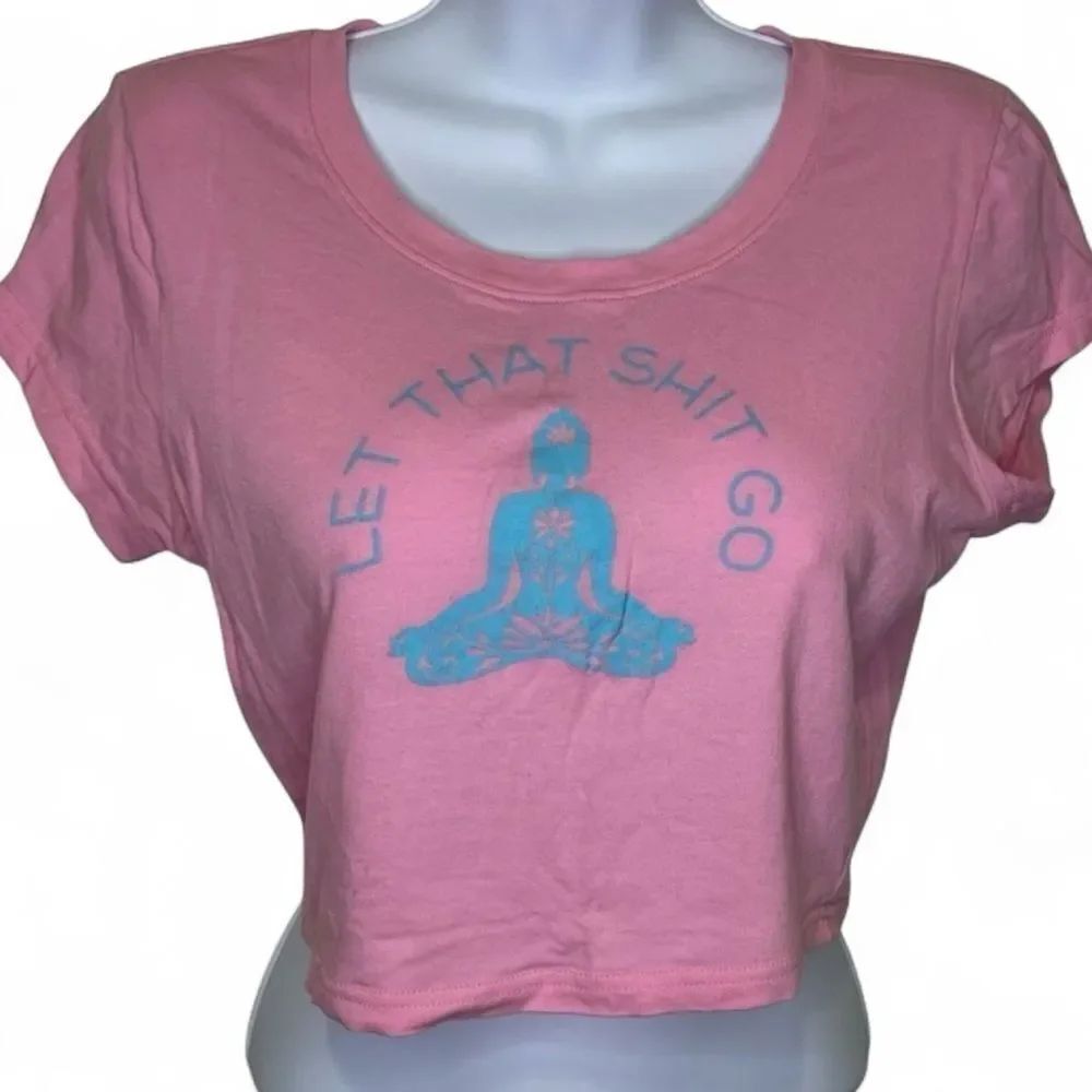 Rosio Let That Shit Go Short Sleeve Croptop Pink and Blue Size Large